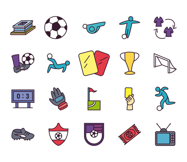 Línea de fútbol y relleno icono estilo conjunto vector diseño
 - Vector, Imagen