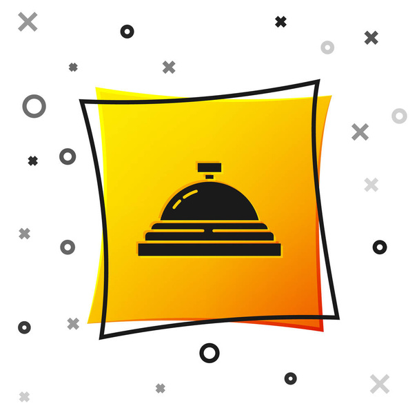 Black Hotel service bell icon isolated on white background. Reception bell. Yellow square button. Vector. - Vector, Image