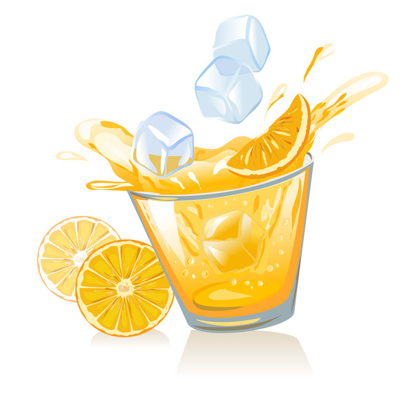 glass of orange juice and ice cubes - Vektör, Görsel