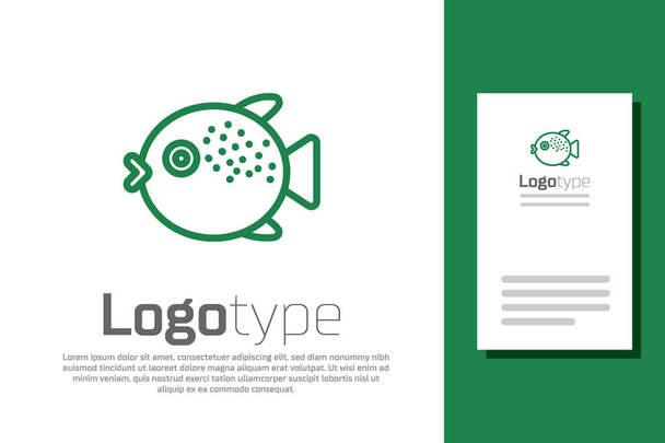 Groene lijn Kogelvis pictogram geïsoleerd op witte achtergrond. Fugu vis Japanse kogelvis. Logo ontwerp template element. Vector.. - Vector, afbeelding