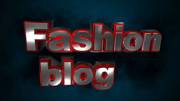 Effectieve tekst "Fashion Blog". Rode, volumetrische credits op een blauwe achtergrond. Screensaver voor sociale netwerken en uw projecten. - Foto, afbeelding