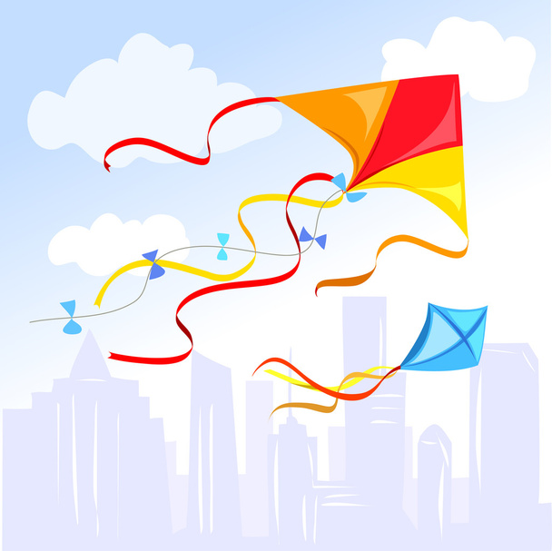 kite above the city - Vettoriali, immagini