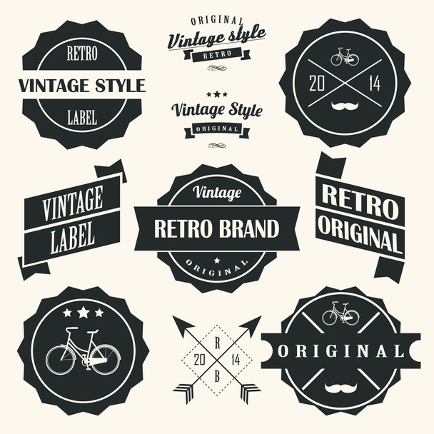 Colección de etiquetas retro vintage, insignias, sellos, cintas, marcas y elementos de diseño tipográfico, ilustración vectorial
 - Vector, Imagen