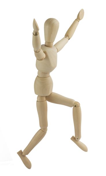Wooden mannequin jumps - Zdjęcie, obraz