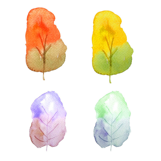 colorful watercolor painting trees with trunk - Photo, Image