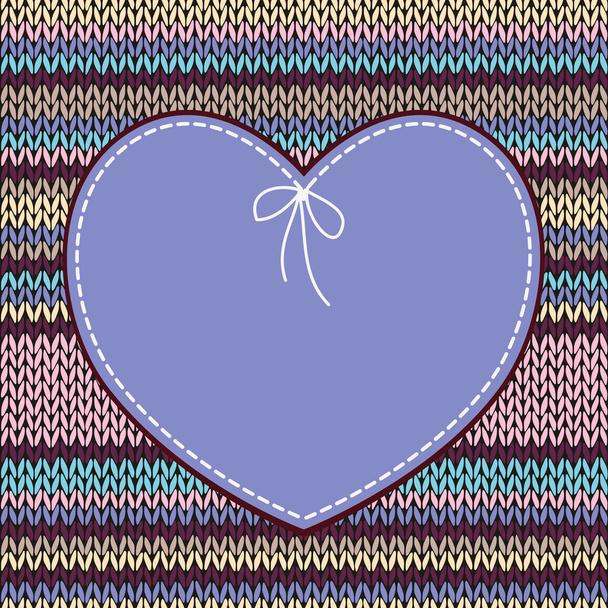 Valentine's day Card. Heart Shape Design with Knitted Pattern - Vektori, kuva