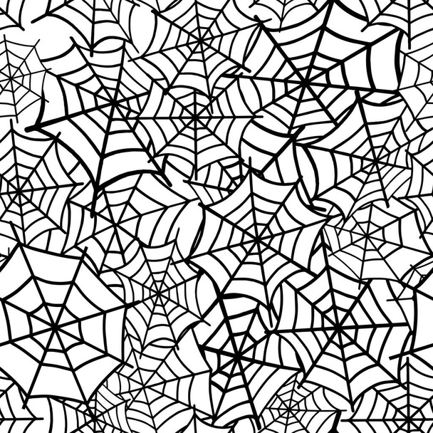 El patrón de la tela de araña. Diseño para Halloween, vacaciones. Patrón de Halloween. Ilustración vectorial dibujada a mano - Vector, Imagen