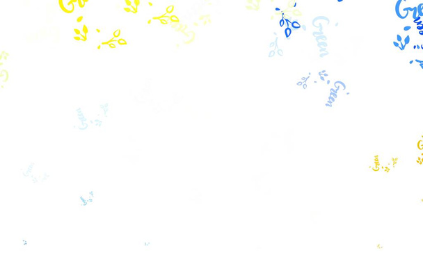 Hellblaues, gelbes Vektor-Doodle-Muster mit Blättern, Ästen. Brandneue farbige Illustration mit Blättern und Zweigen. Das beste Design für Ihr Unternehmen. - Vektor, Bild