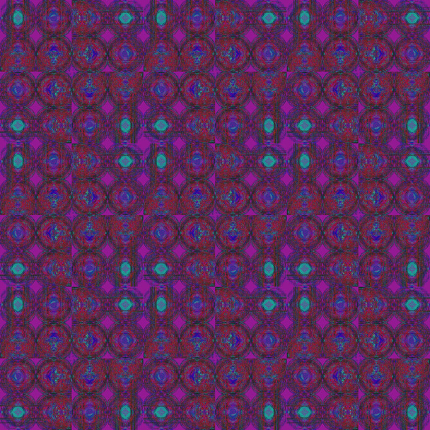 Abstract geometric dark background. Seamless circles and diamond pattern purple and turquoise. - Photo, Image