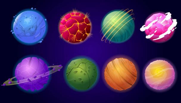 Set of cartoon colorful planets in space  - Vector, Image