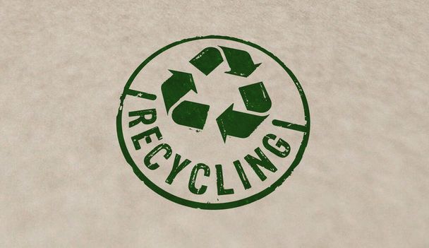 Recycling stamp icons in few color versions. Recycle symbol, arrows, recyclable materials, environmental protection and earth safe concept 3D rendering illustration. - Photo, Image