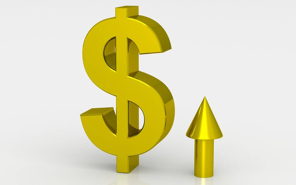 3D-Illustration des Dollars auf weißem Hintergrund. Wachstumskonzept  - Foto, Bild