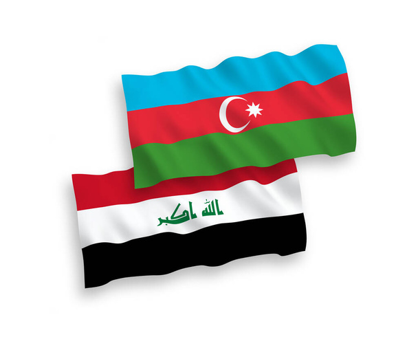 Nationale Vektor-Gewebefahnen von Aserbaidschan und Irak isoliert auf weißem Hintergrund. Verhältnis 1 zu 2. - Vektor, Bild