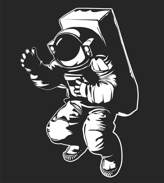 Cosmonaut in a spacesuit in open space on a dark background - Wektor, obraz