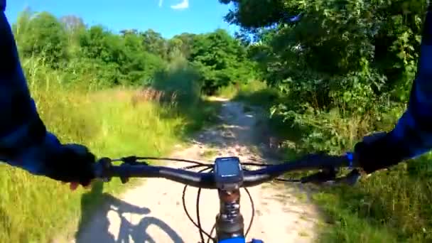 Amador cavaleiro na bicicleta no parque de verão
 - Filmagem, Vídeo