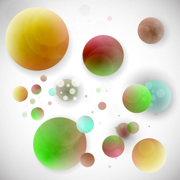 Multicolored, voluminous, bright, variegated balls and circles on a gray background. Modern abstract background for your design. Vector graphics. - Vector, Imagen