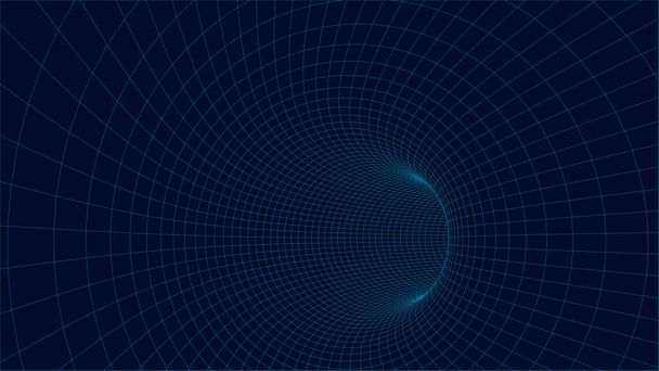 Blue tunnel background. Wireframe 3D surface tunnel. Abstract Wormhole. Vector Illustration. - Vector, Image