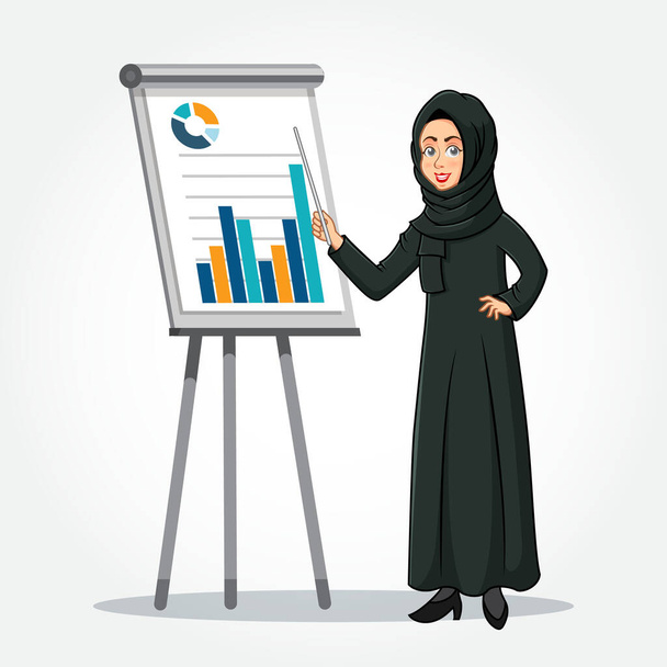 Арабическая бизнесвумен мультфильм Персонаж в традиционной одежде делает  - Вектор,изображение