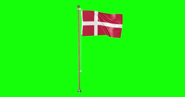 Zelená obrazovka realistické smyčka dánská vlajka Dánsko s vlajkovou stožár mává ve větru - Záběry, video
