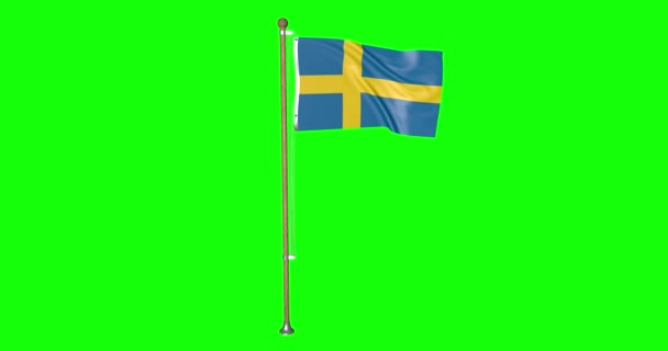 Зеленый экран hiper реалистичный флаг петли Швеции с флагштоком размахивая ветром Швейцария флаг трепещет анимация 3d 4k - Кадры, видео
