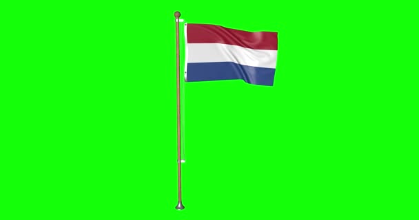 Zelená obrazovka hiper realistické smyčka vlajka Nizozemska Holandska s vlajkovou stožár mává ve větru holandské vlajky mávání animace 3d 4k - Záběry, video