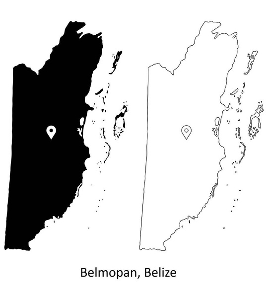 Belmopan Belize. Detailed Country Map with Location Pin on Capital City. Black silhouette and outline maps isolated on white background. EPS Vector - Vector, Image