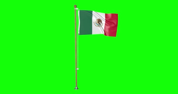 Zöld képernyő hiper reális hurok zászló Mexikó zászlórúd integetett a szélben mexikói zászló lengő animáció 3d 4k - Felvétel, videó