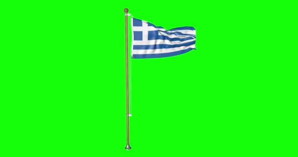 Зелений екран гіпер реалістичний петльовий прапор Греції з флагштоком розмахуючи у вітрі грецький прапор пурхаючи анімацією 3d 4k - Кадри, відео