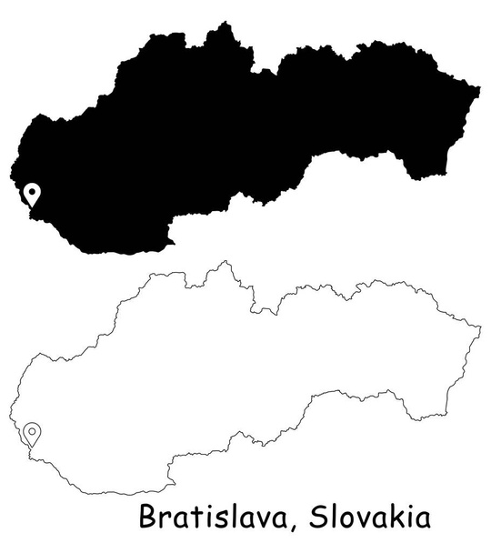 Bratislava, Slovacchia. Mappa dettagliata del paese con Pin posizione sulla capitale. Silhouette nera e mappe di contorno isolate su sfondo bianco. Vettore EPS - Vettoriali, immagini