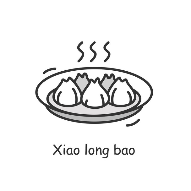 Dim sum pictogram. Lekkere stomende hete Chinese kuiltjes dumplings plaat eenvoudige vector illustratie. - Vector, afbeelding