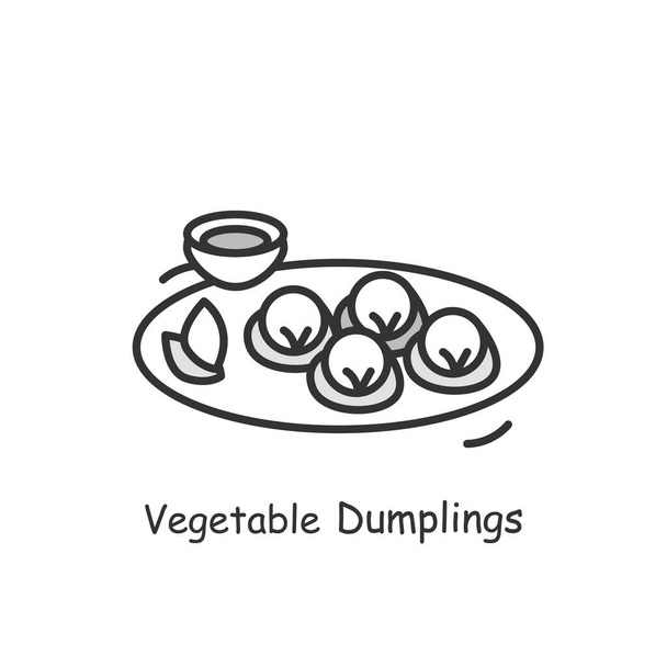Vegetarische Knödel. Chinesische vegane Streaming-Brötchen Platte einfache Vektorillustration - Vektor, Bild