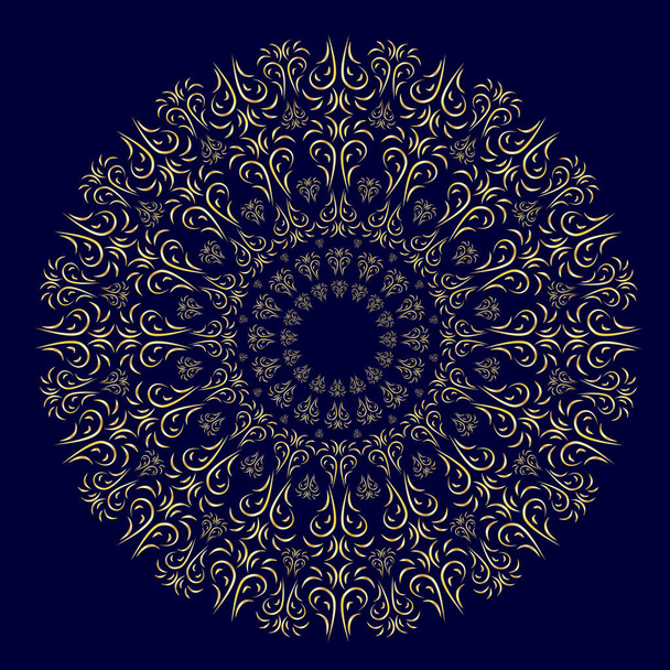 ornamento floral oriental, mandala sobre un fondo azul oscuro para su diseño. Ilustración vectorial. - Vector, Imagen
