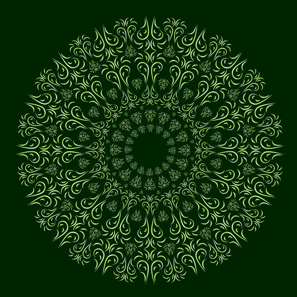 Oriental floral ornament, mandala on a dark green background for your design. Vector illustration. - Vector, Image