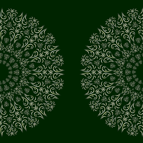ornamento floral oriental, mandala sobre un fondo verde oscuro para su diseño. Ilustración vectorial. - Vector, Imagen