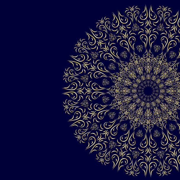 Orientalna ozdoba kwiatowa, mandala na ciemnoniebieskim tle dla Twojego projektu. Ilustracja wektora. - Wektor, obraz