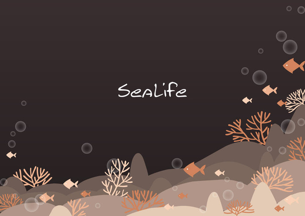 Corais laranja e peixes no mar no vetor de moldura noturna para decoração. verão e outono sazonal
. - Vetor, Imagem