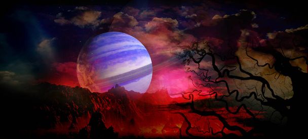 Surreal alien planet landscape. Elements of this image furnished by NASA. - Photo, Image