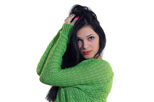 Chica en jersey verde
 - Foto, Imagen