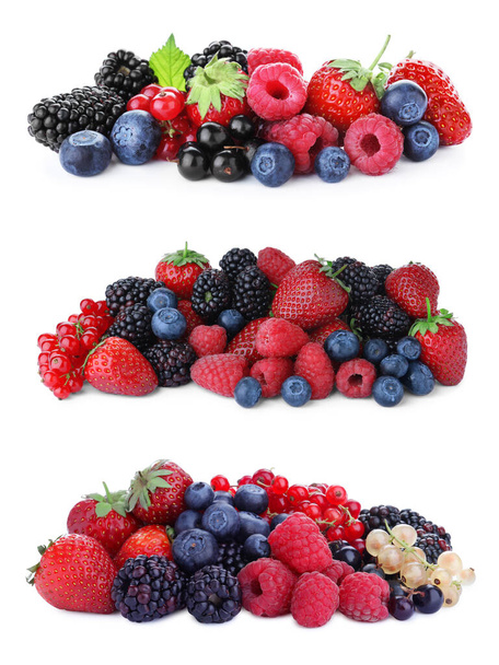 Set of different mixed berries on white background - Photo, image