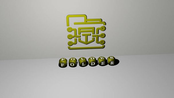 3D иллюстрация папок графики и текста, сделанные металлическими буквами кубиков для соответствующих значений концепции и презентаций. бизнес и фон - Фото, изображение