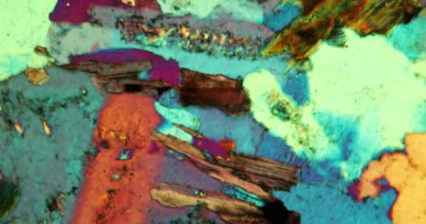 Γρανίτης πέτρα κοπεί κάτω από το μικροσκόπιο σε πολωμένο φως - Πλάνα, βίντεο