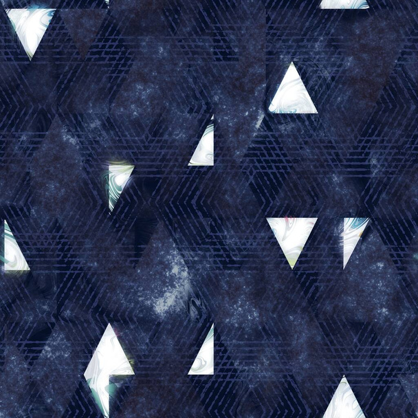 Patrón geométrico feliz sin costuras con azul marino y blanco - Foto, Imagen