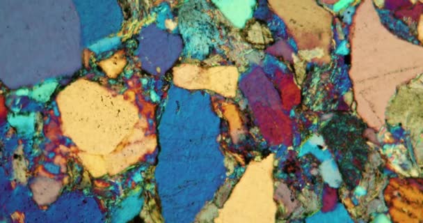 Section rocheuse en pierre de sable au microscope en lumière polarisée - Séquence, vidéo