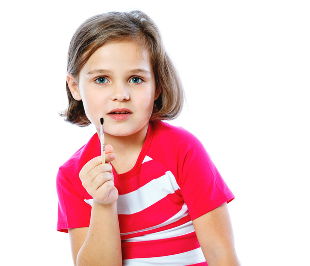 portrait of a little girl holding a brush for painting, artist, - Φωτογραφία, εικόνα