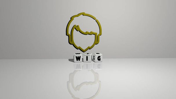 3D-Illustration von WIG-Grafiken und Text aus metallischen Würfelbuchstaben für die damit verbundenen Bedeutungen des Konzepts und der Präsentationen. Mädchen und Hintergrund - Foto, Bild