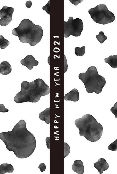 Έτος του βόδι 2021 Υδατογραφία μαύρο και άσπρο πρότυπο αγελάδας γαλακτοπαραγωγής κάρτα της Πρωτοχρονιάς - Διάνυσμα, εικόνα