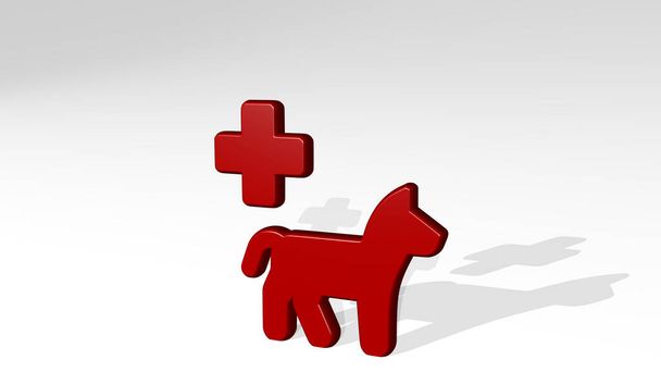 lemmikkieläimet sairaala tehty 3D-kuva kiiltävä metallinen veistos varjo kevyellä taustalla. eläin ja koira - Valokuva, kuva
