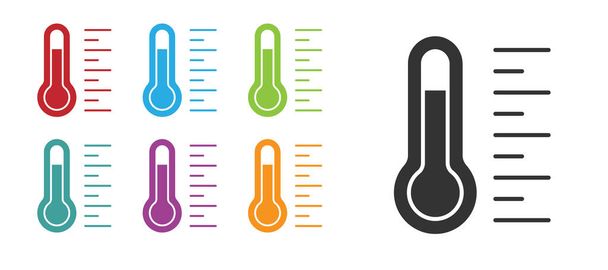 Black Meteorology thermometer measuring icon isolated on white background. Thermometer equipment showing hot or cold weather. Set icons colorful. Vector. - Vector, Image