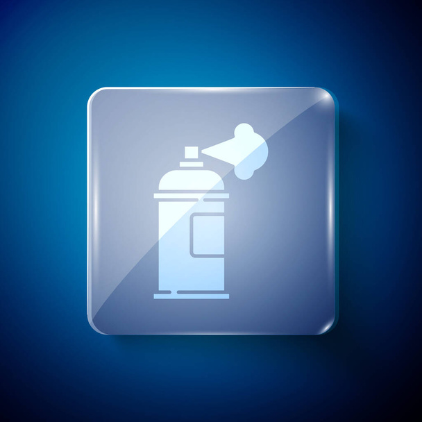 Bianco vernice spray può icona isolata su sfondo blu. Pannelli di vetro quadrati. Vettore. - Vettoriali, immagini