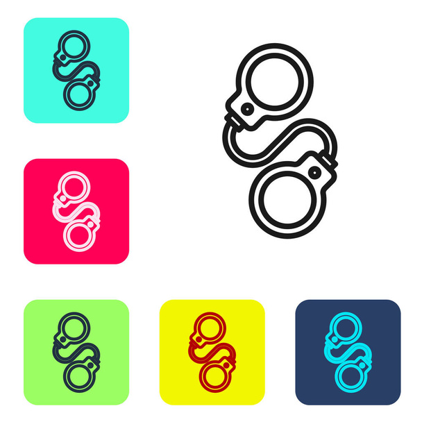 Black line Handcuffs icon isolated on white background. Set icons in color square buttons. Vector. - Vector, Image